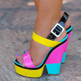Herstyled Buckle Strap Platform Square Chunky Heel Sandals