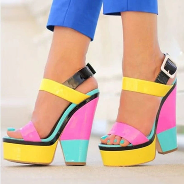 Herstyled Buckle Strap Platform Square Chunky Heel Sandals