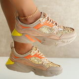 Herstyled Round Toe Sequin Platform Lace-Up Sneakers