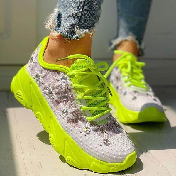 Herstyled Mesh Trim Lace-Up Sneakers