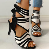 Herstyled Colorblock Striped Peep Toe Thin Heeled Heels