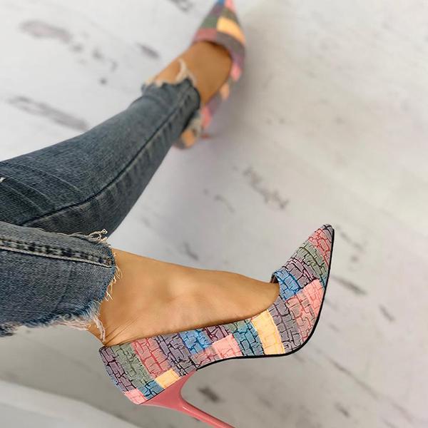 Herstyled Contrast Color Pointed Toe Thin Heels