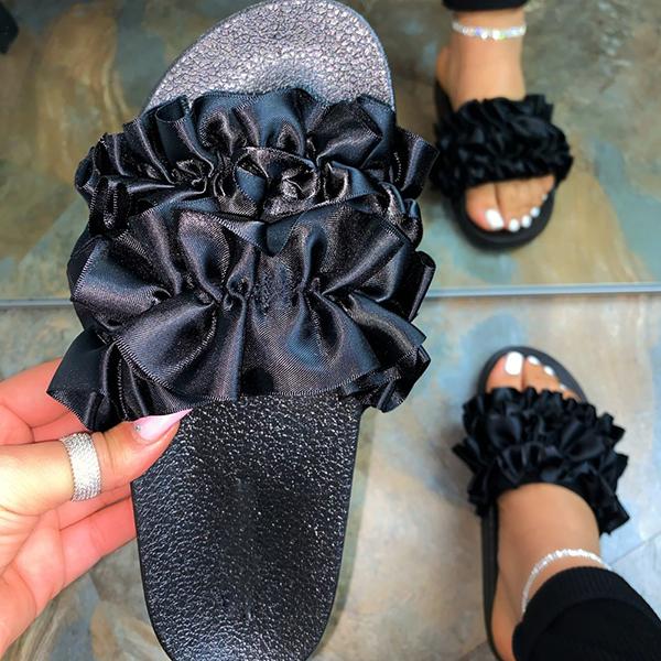Herstyled Ruffle Material Detail Slip-On Sandals