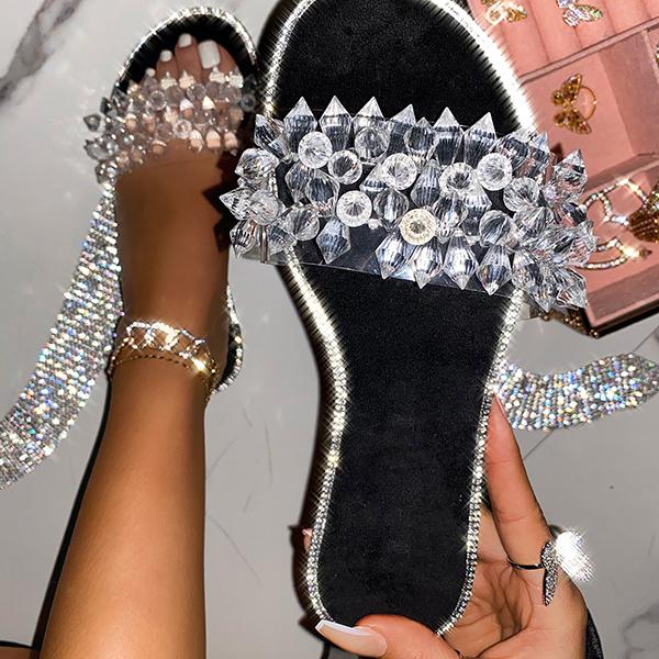 Herstyled Luxury Trips Crystal Flat Heel Slippers