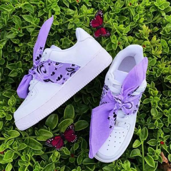 Herstyled Women Fashion Stitching Silk Scarf Bow White Comfortable Sneakers