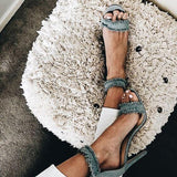 Herstyled Ruffles Edge Simple Style Ope Toe Ankle Wrap Sandals