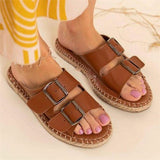 Herstyled Women Casual Simple Pu Buckles Adornment Slip On Flat Sandals