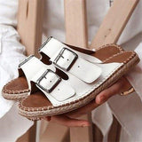 Herstyled Women Casual Simple Pu Buckles Adornment Slip On Flat Sandals