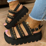 Herstyled 
Women Comfotable Fashion Pu Chain Adjusting Buckle Thick Bottom Sandals