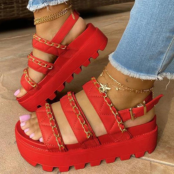 Herstyled 
Women Comfotable Fashion Pu Chain Adjusting Buckle Thick Bottom Sandals