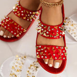 Herstyled Women Outdoor Fashion Two Straps Studded Slide Sandals