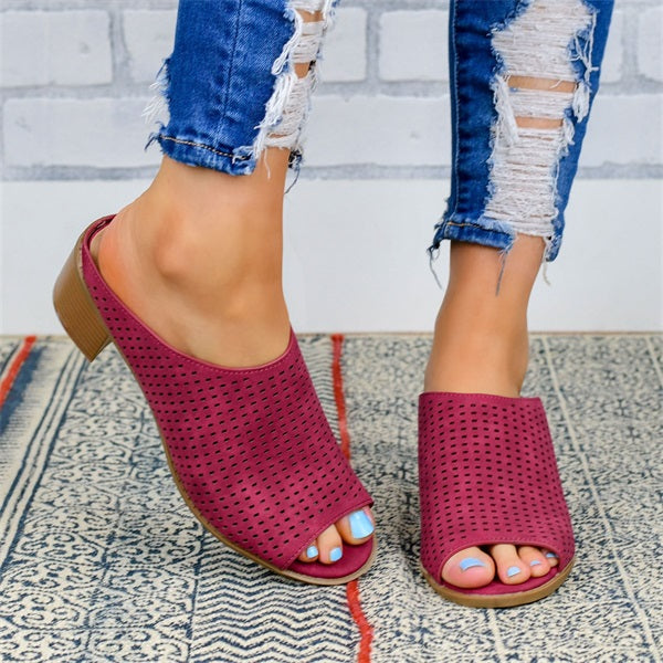 Herstyled Perforated Detailed Peep Toe Mules