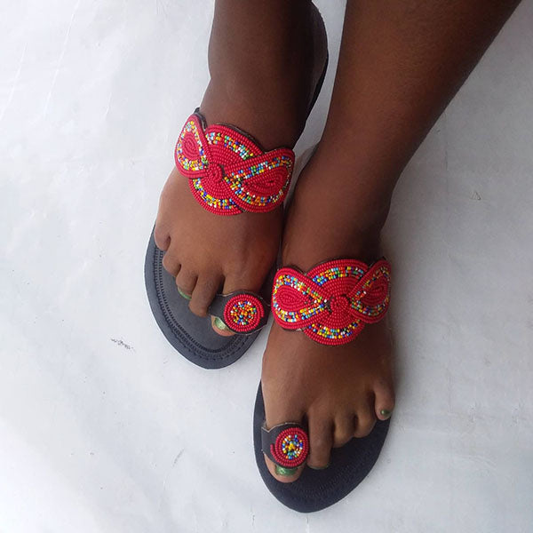 Herstyled Women's Maasai Beaded Flat Sandals