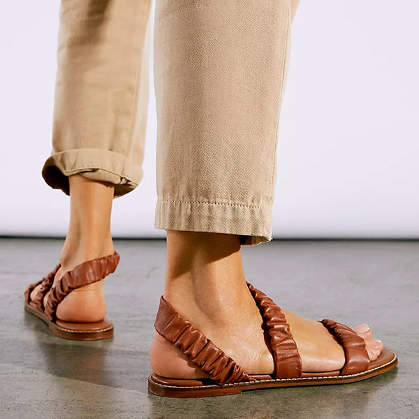 Herstyled Cozy Crunched-Up Straps Flat Sandals