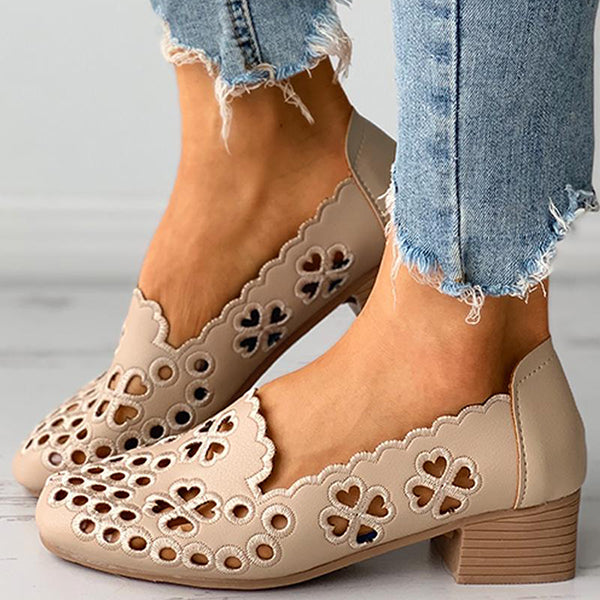 Herstyled Clover Pattern Hollow Out Chunky Heels