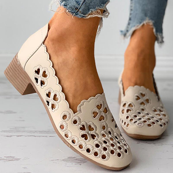 Herstyled Clover Pattern Hollow Out Chunky Heels