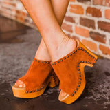 Herstyled Women'S Fashion Retro Western Style Block Heel Sandals