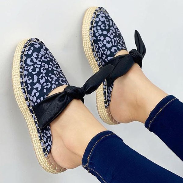 Herstyled women Fashion Leopard Print Bowknot Woven Sole Casual Shoes