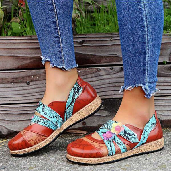 Herstyled Women'S Retro British Floral Leather All-Match Flats