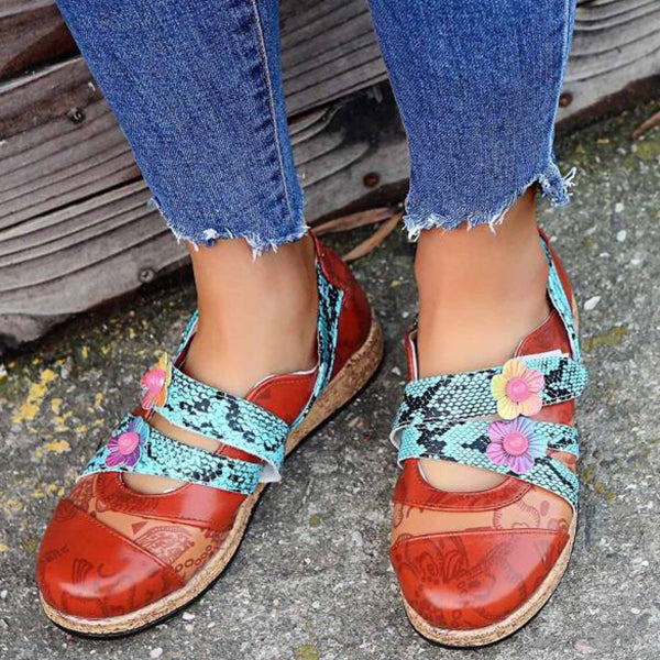 Herstyled Women'S Retro British Floral Leather All-Match Flats
