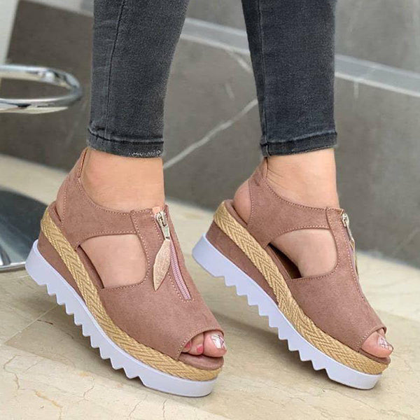 Herstyled Women'S Comfy Faux Suede Peep-Toe Wedge Sandals