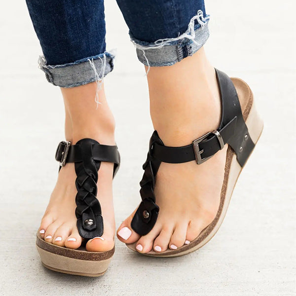 Herstyled Women'S Fashion Woven Twist Flip Flops Wedge Sandals