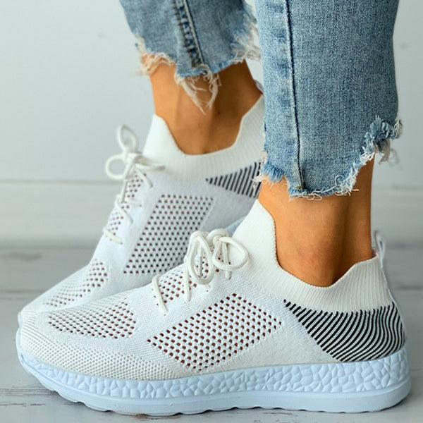 Herstyled Women's Colorblock Lace-Up Breathable Knit Sneaker