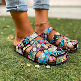 Herstyled Floral Print Daily Strappy Flat Heel Sandals