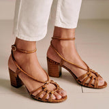 Herstyled Gloria Buckle Ankle Strap Mid-Heel Sandals