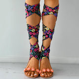 Herstyled 
Sunflower Print Strappy Flat Sandals
