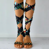 Herstyled 
Sunflower Print Strappy Flat Sandals