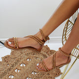 Herstyled Chain Detailed Back Zip Flat Sandals
