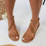 Herstyled Chain Detailed Back Zip Flat Sandals