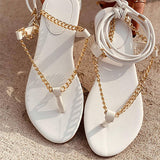Herstyled Women'S Chic Chain Detailed Straps Flip-Flops Sandals