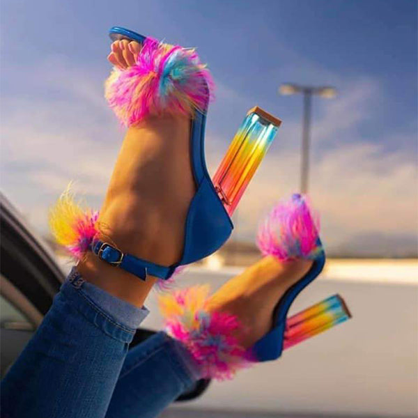 Herstyled Colorful Stylish Furry Fur Heels