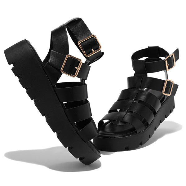 Herstyled Adjustable Double Buckle Cage Detailing Platform Sandals
