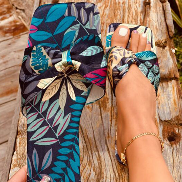 Herstyled Plants Graphic Bow Decored Thong Sandals