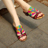 Herstyled Romantic Peacock Colorful Leather Mule Sandals