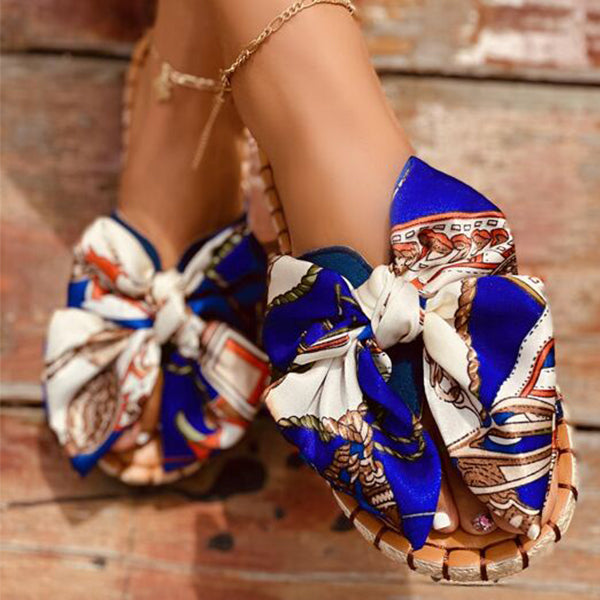 Herstyled Silk Bow Decor Espadrille Slide Sandals