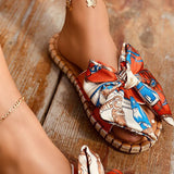 Herstyled Silk Bow Decor Espadrille Slide Sandals