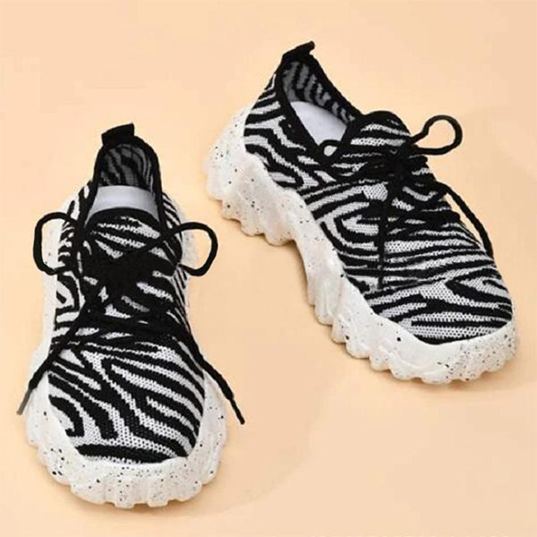Herstyled Women's Chic Flyknit Fabric Color-Blocking Lace Up Platform Sneakers