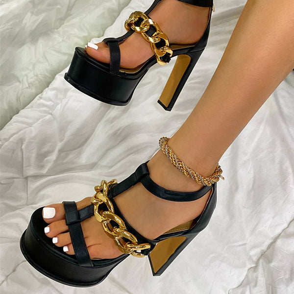 Herstyled Chic Chunky Chain Detailed Back Zipper High Heels