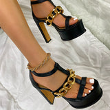 Herstyled Chic Chunky Chain Detailed Back Zipper High Heels