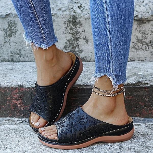 Herstyled Women's Vintage Anti-Slip Leather Wedge Sandals