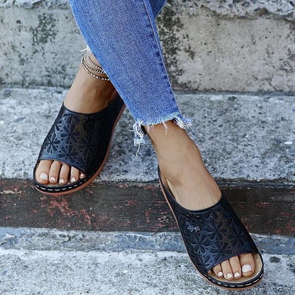 Herstyled Women's Vintage Anti-Slip Leather Wedge Sandals