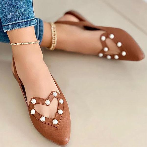 Herstyled Women Casual Pointed Toe Pearl Sweety Heart Sandals