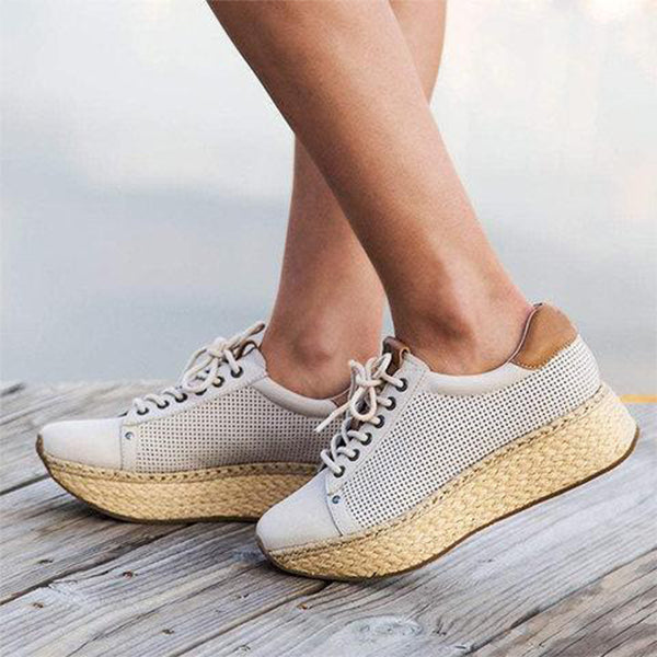 Herstyled Artificial Leather Athletic Hollow-Out Sneakers