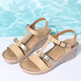 Herstyled Women's Comfy Hollow-Out Splice Color Wedge Heel Sandals