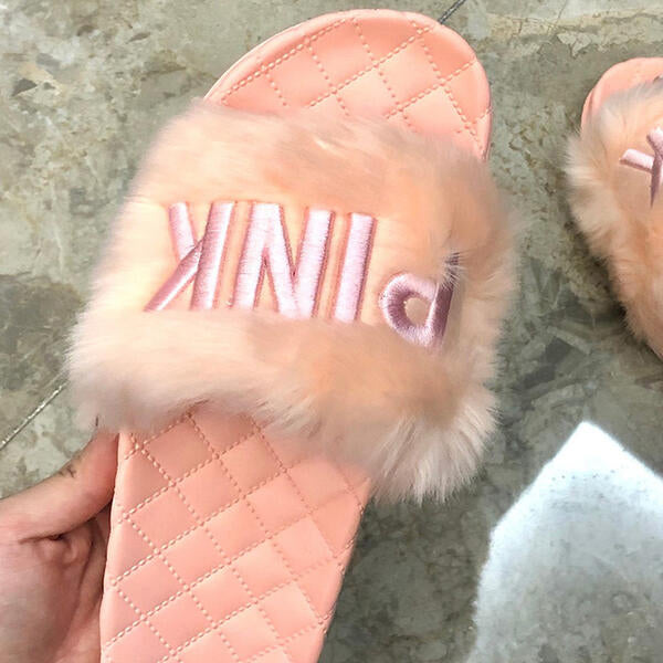 Herstyled Women's Fashion Pink Latters Flat Heel Slippers