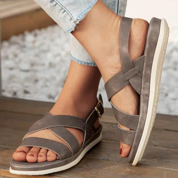 Herstyled Women's Comfortable Crisscross Flat Heel Sandals